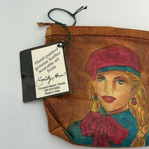 Emily Amn Of Boca Raton Handbags - Emily Ann Of Boca Raton Handpainted Leather Cosmetic Bag Vintage NWT